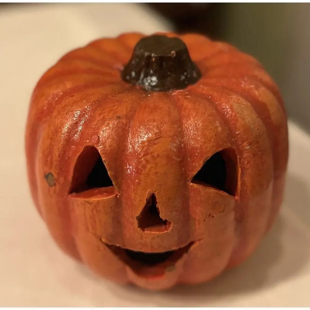 Mexico Pottery Pumpkin Jack O Lantern Halloween Decor Heavy Pottery Vintage